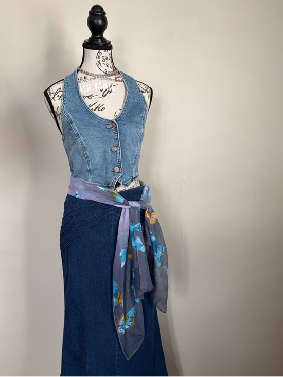 Accessories - grey blue butterfly printed sheer scarf